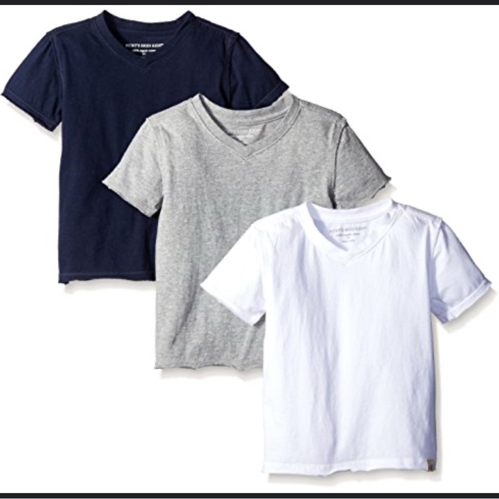 Burt's Bees Kids V-Neck T-Shirt Trio - Navy, Gray, White